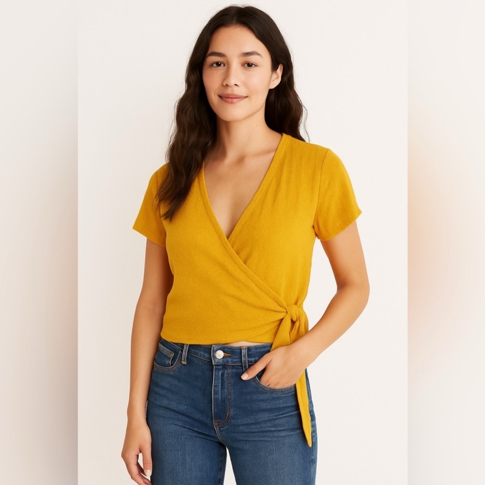 Madewell Texture & Thread XXS - Mustard Wrap Top